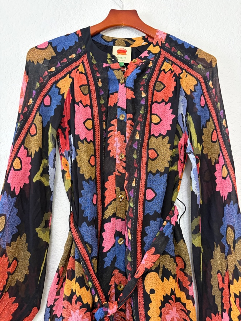 Farm Rio Flowers Floral Long Sleeve Mini Dress - Picture 7 of 16